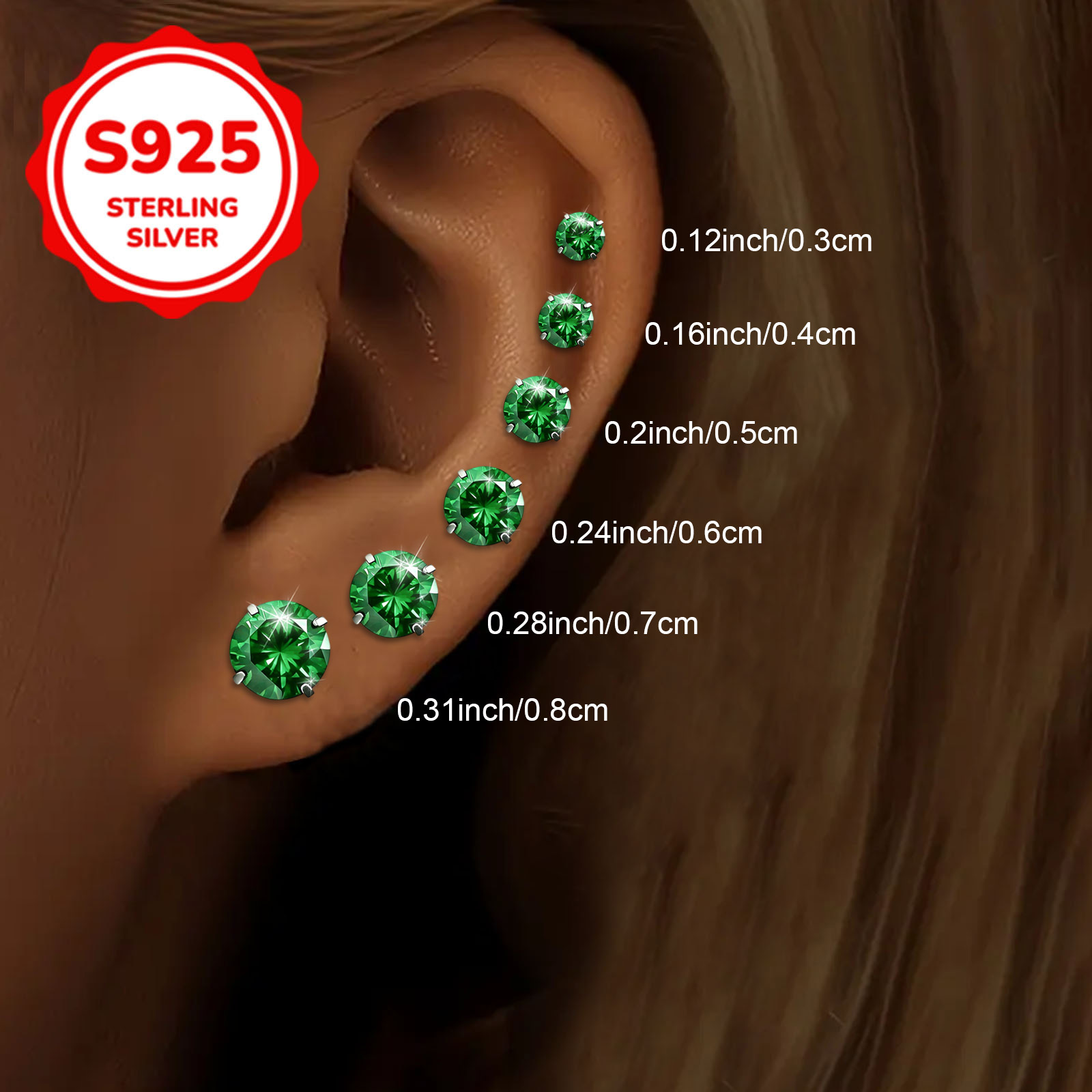 Women's Luxurious S925 Silver Round Synthetic Zirconia Stud Earrings